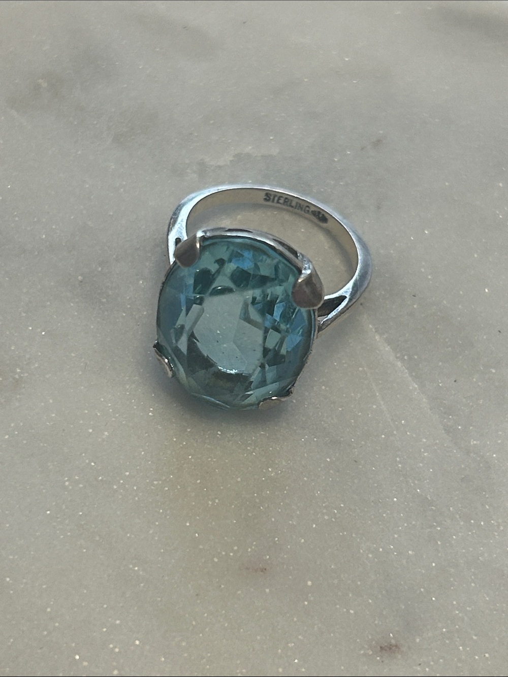 Sterling Silver Blue Gem Cocktail Ring - Women Jewelry